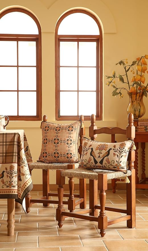 Brown Throw Pillow Covers Set of 2, Floral Farmhouse Birds Flower Pattern Linen - Image 7