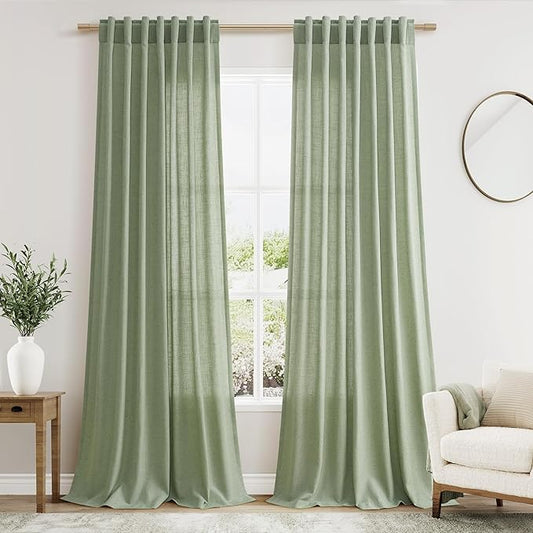 Nanspring Light Sage Linen Curtains 100 Inches Long by Nanspring