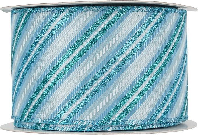 MEEDEE Blue Diagonal Stripe Ribbon 2.5 Inch Blue Satin - Image 9