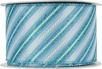 MEEDEE Blue Diagonal Stripe Ribbon 2.5 Inch Blue Satin - Image 9