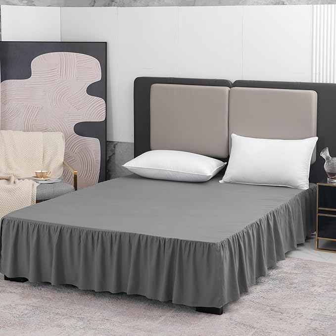 Grey Bed Skirt Full Size Ruffled Bed Skirt - Image 5