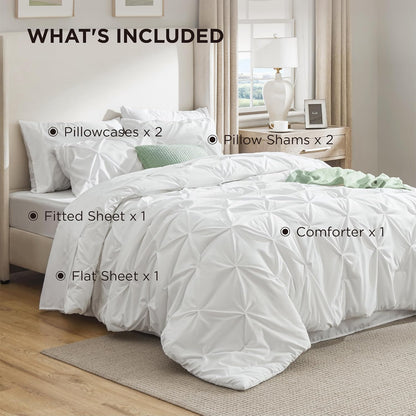 bedsure 7-piece white comforter & sheet set, queen, view 9