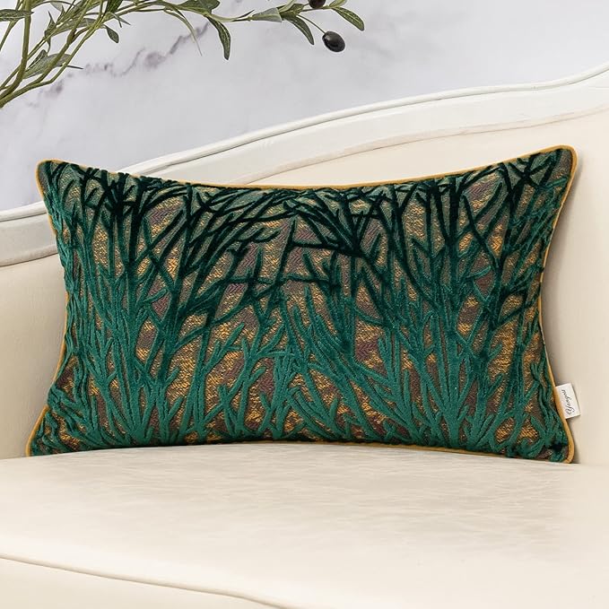 Yangest Green Throw Pillow Cover Velvet Cushion Cover Branches Rectangular by Yangest