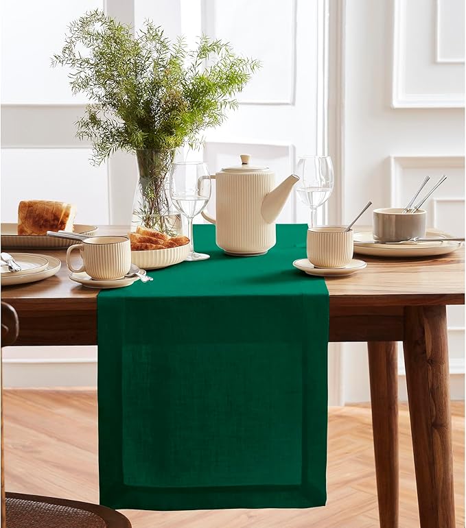 Solino Home Linen Green Table Runner 120 Inches Long by SolinoHome
