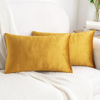 HWY 50 Dark Gold Velvet Rectangular Throw Pillow Covers 12x20 Inch by HWY50