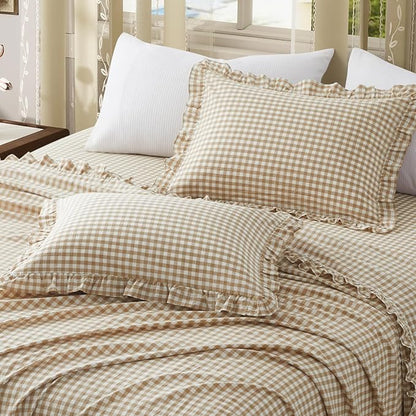 KKJIAF 2 Pcs Plaid Ruffle Pillow Case Standard Size, Cotton Gingham Ruffled - Image 4