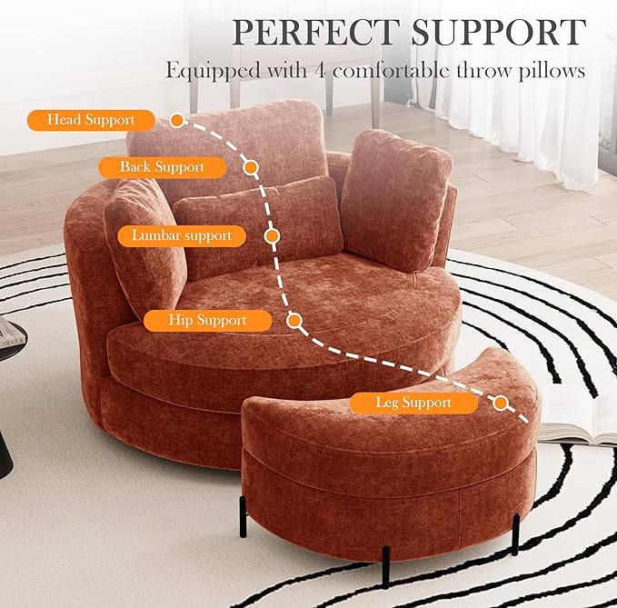Aoiy & Wifon 50.2'' W Oversized Swivel Barrel Chair - Image 5