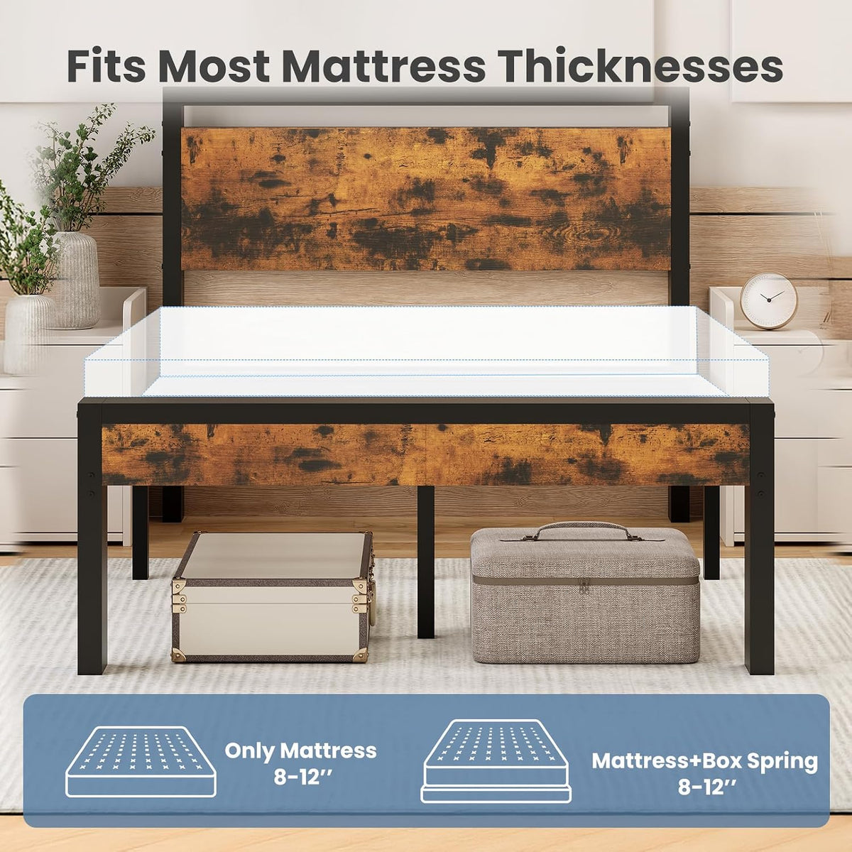 olixis metal twin bed frame with wood headboard showing dimensions
