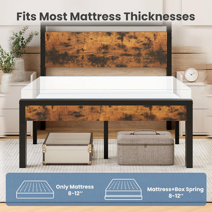 olixis metal twin bed frame with wood headboard showing dimensions