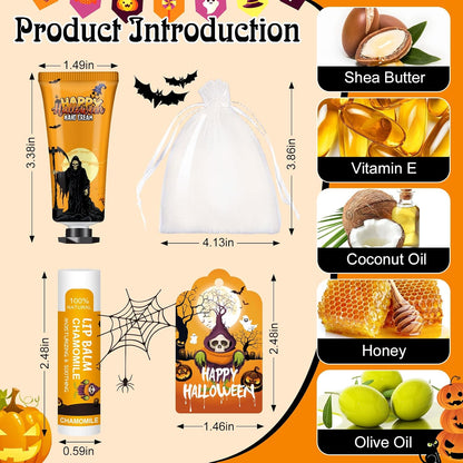 60 Pack Halloween Hand Cream and Lip Balm Set for Women, Halloween Gifts