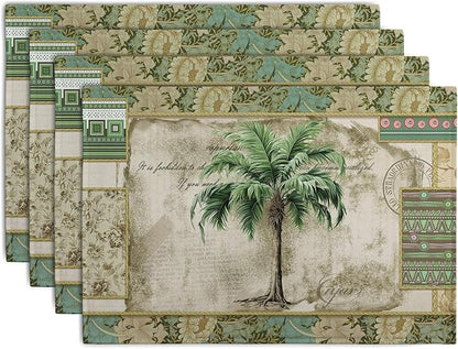Tropical Palm Tree Placemats Set of 4 Summer Vintage Green Leaf Kitchen Table by Wnoesat