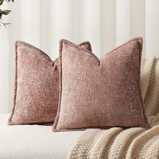 Pack of 2 Dusty Pink Euro Shams Pillow Covers 26x26 Cozy Soft Chenille by DEZENE