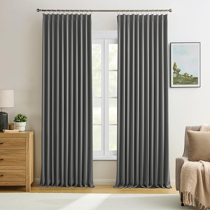 KEQIAOSUOCAI Blackout Pleated Curtains 95 Inches Long, Privacy Window Drapes by KEQIAOSUOCAI