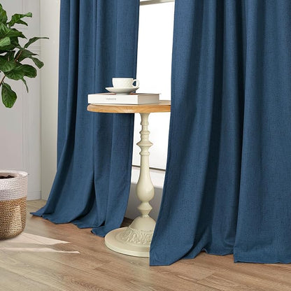Navy Blue Linen Textured Curtains 90 Inches Long 2 Panels Set Modern Neutral - Image 7