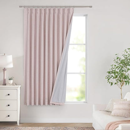Vision Home Soft Pink Pinch Pleated Full Blackout Curtains Linen Blended Room by VisionHome
