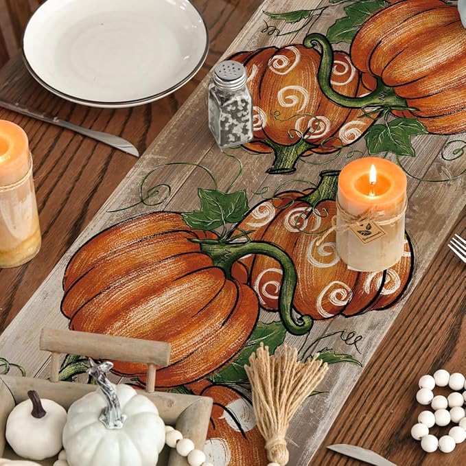 Artoid Mode Polka Dot Pumpkins Vine Fall Table Runner, Seasonal Autumn - Image 5