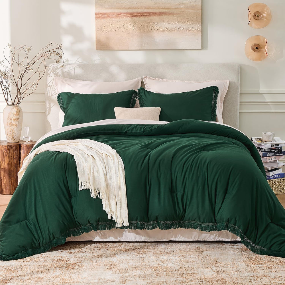 Andency Comforter Oversized King Emerald Green, 3 Pieces Boho Bedding