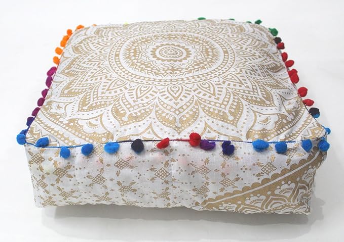 CRAFT KALA 16" Square Large Hippie Mandala Meditation Floor Ottoman Pillow - Image 6