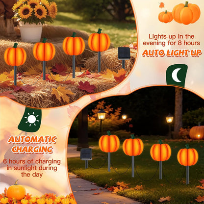 4-in-1 Pumpkin Solar Lights Outdoor Halloween Decorations Fall Stake Lights