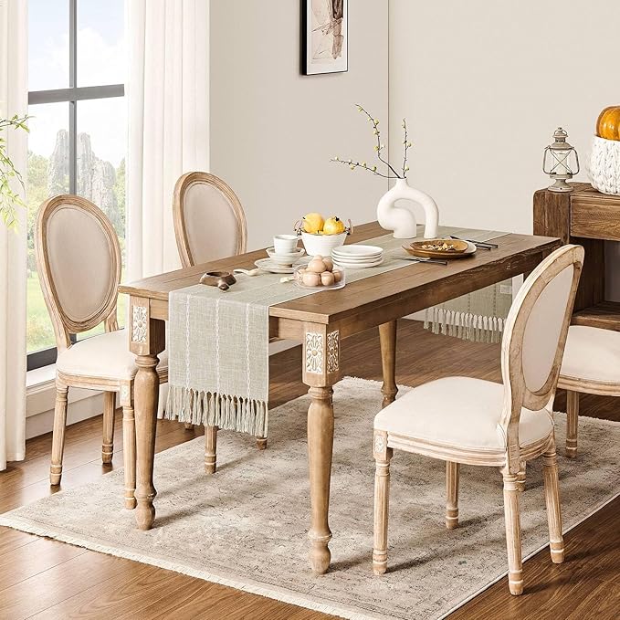 ZeeMart Farmhouse Braided Striped Table Runner, Rustic Beige Table Runners 108 - Image 3