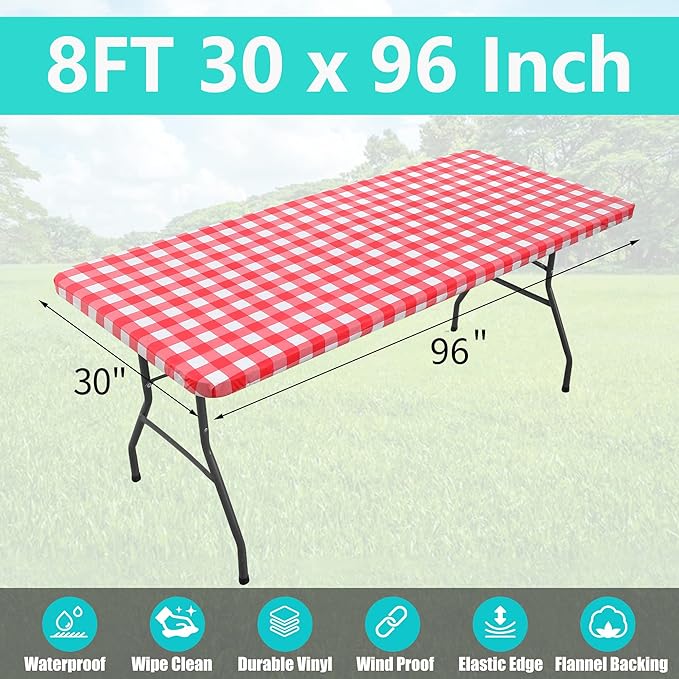 Smiry Rectangle Picnic Table Cloth, Elastic Waterproof Fitted Vinyl Tablecloths - Image 6