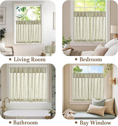 jinchan Linen Pinch Pleated Kitchen Curtains 36 Inch 2 Panels, Natural Linen - Image 6
