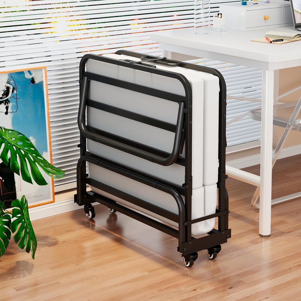 Folding Bed, 75 x 38 Portable Rollaway Guest Beds on Wheels, Foldable Bed