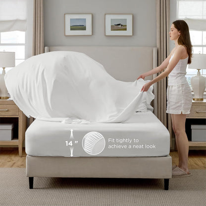 bedsure 7-piece white comforter & sheet set, queen showing dimensions