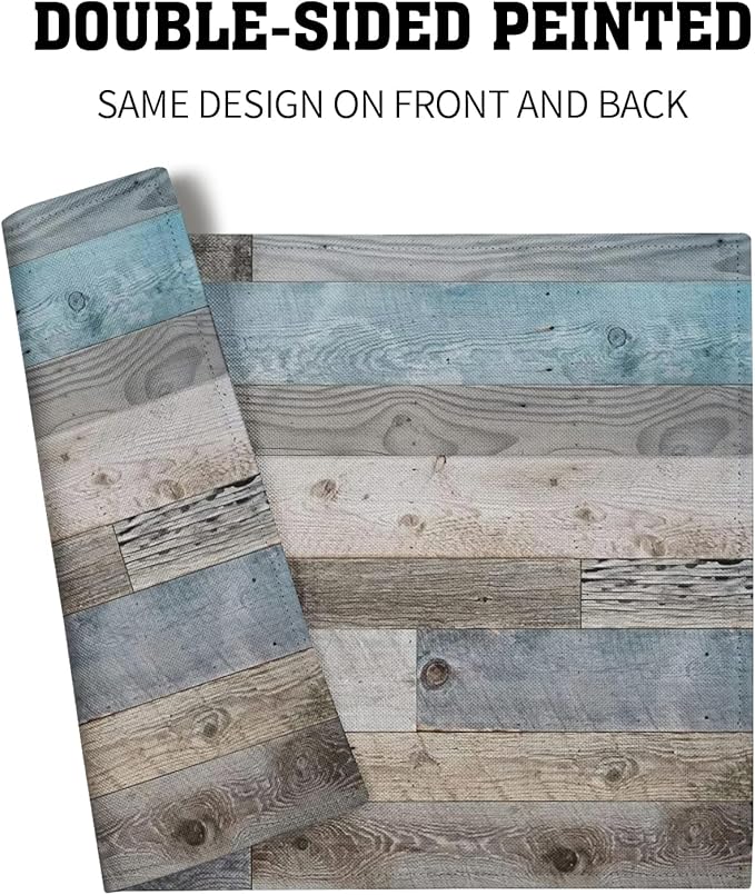 Giwawa Rustic Wood Grain Placemats Set of 4, Vintage Barn Wooden Linen Table Mat - Image 5