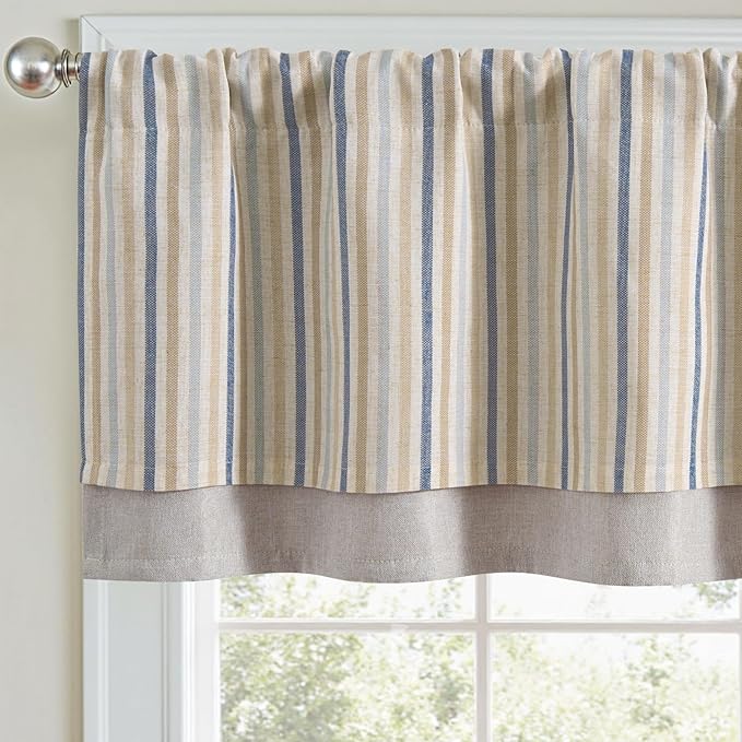 jinchan Colorful Striped Linen Double Layer Valance Pinstripe Rustic Cafe by JINCHAN