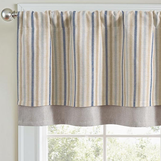jinchan Colorful Striped Linen Double Layer Valance Pinstripe Rustic Cafe by JINCHAN