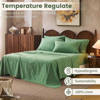 100% Linen Sheets King Size, Breathable & Durable 4-Piece Bed Flax Sheet Set - Image 5