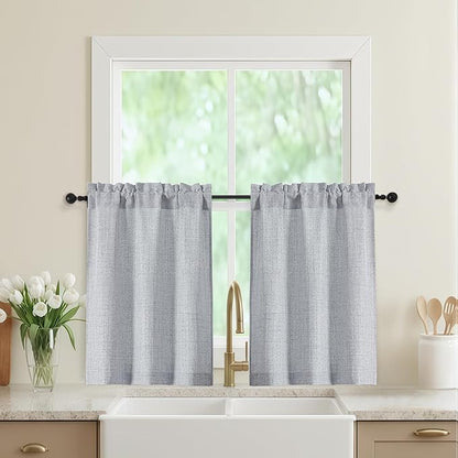 Grey Kitchen Curtains 30 Inch Length 2 Panels, Light Filtering Farmhouse Linen by WelvetBLK