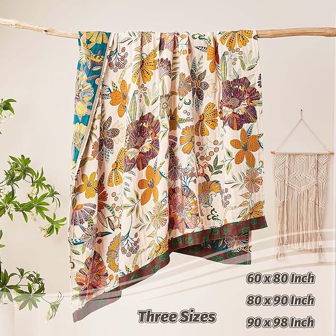 Boho Throw Blanket, 100% Cotton Ultra Soft Luxury Throw Rustic Quilt, All - Image 3