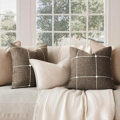 Foindtower Pack of 2 Decorative Faux Linen Jacquard Check Throw Pillow Covers - Image 7