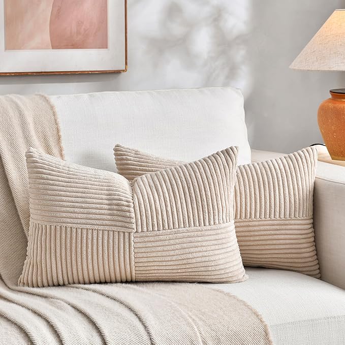 Fancy Homi 2 Packs Tan Lumbar Decorative Throw Pillow Covers 14x24 Inch by Fancy+Homi