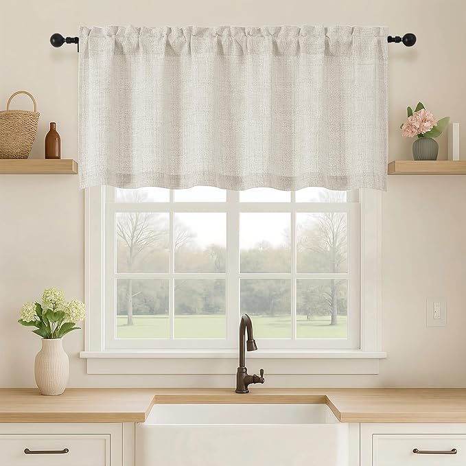 OVZME Natural Valance for Windows, Light Filtering Faux Linen Textured Small by OVZME