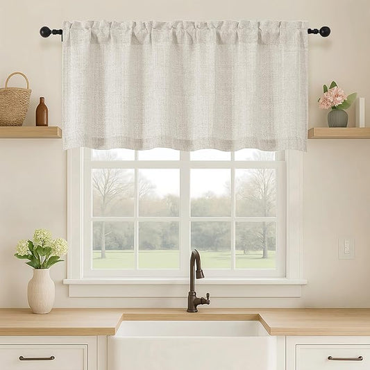 OVZME Natural Valance for Windows, Light Filtering Faux Linen Textured Small by OVZME