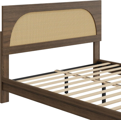kislot boho rattan bed frame, farmhouse platform, walnut, view 10