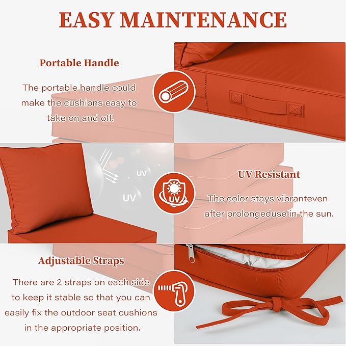 Outdoor Seat Cushion Set 19 L × 19 W × 4 H Inch Waterproof & Fade Resistant - Image 4