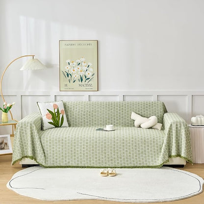 Green Couch Cover Blanket Cute Geometrical Jacquard Washable Sofa Cover by DMLNN