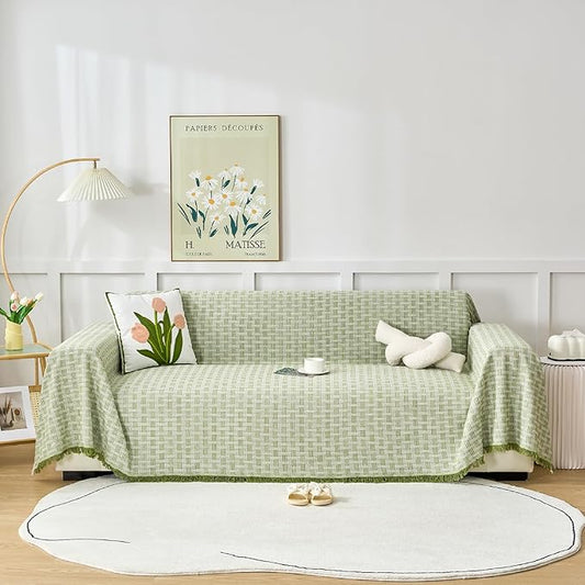 Green Couch Cover Blanket Cute Geometrical Jacquard Washable Sofa Cover by DMLNN