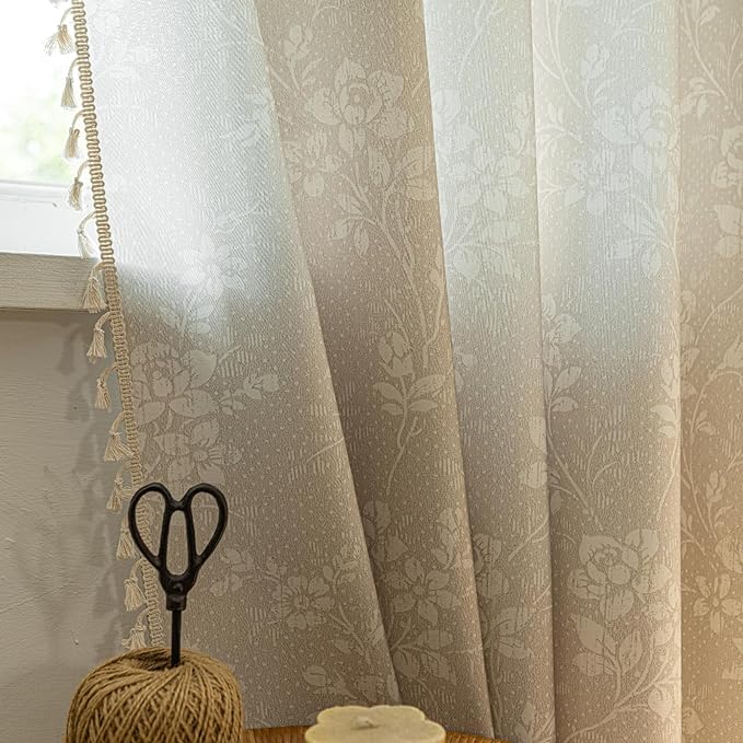 ENJOYBRIDAL Floral 96 Inch Curtains 2 Panel Set Light Camel Rustic Drapes Rod - Image 7