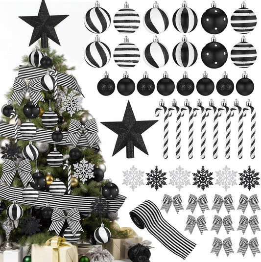 68 Pcs Black and White Christmas Tree Decor Nightmare Halloween Ornaments
