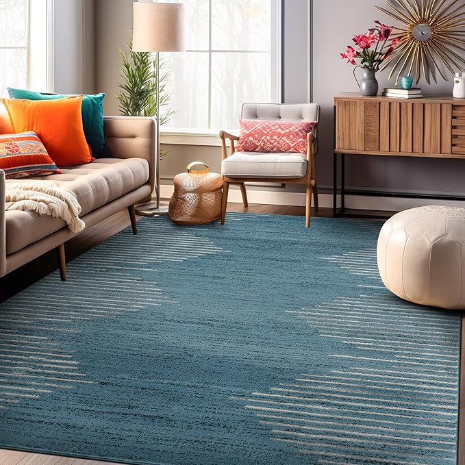 Rugshop Bohemian Stripe Stain Resistant High Traffic Living Room Kitchen - Image 9
