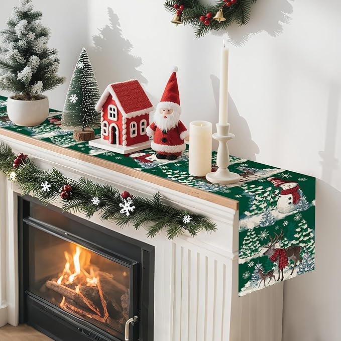 Artscope Reindeer Snowman Christmas Tree Table Runner, Xmas Winter Snowflakes - Image 6