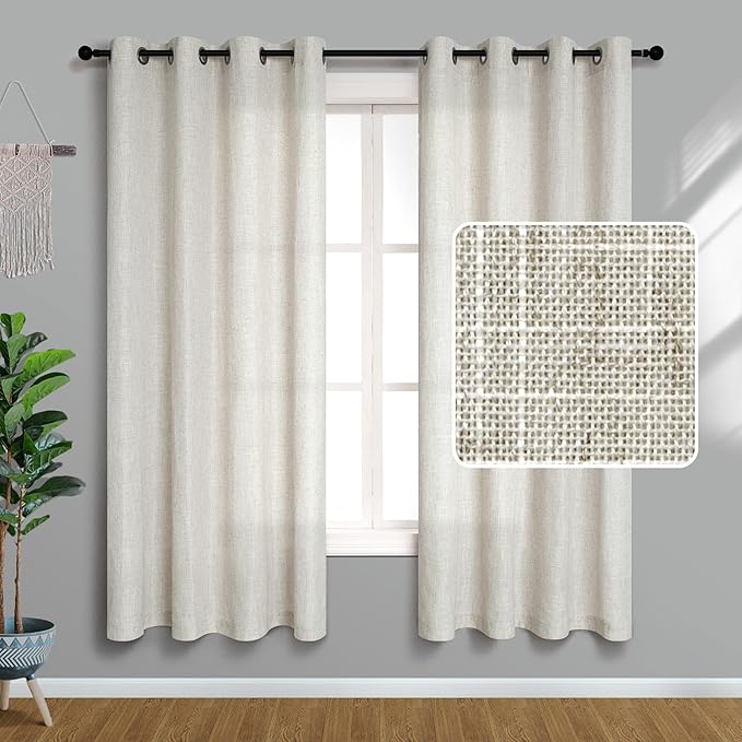 72 Inch Length Linen Curtains for Bedroom 2 Panel Set Natural Crude Tan Beige by Pitalk