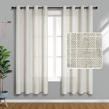 72 Inch Length Linen Curtains for Bedroom 2 Panel Set Natural Crude Tan Beige by Pitalk
