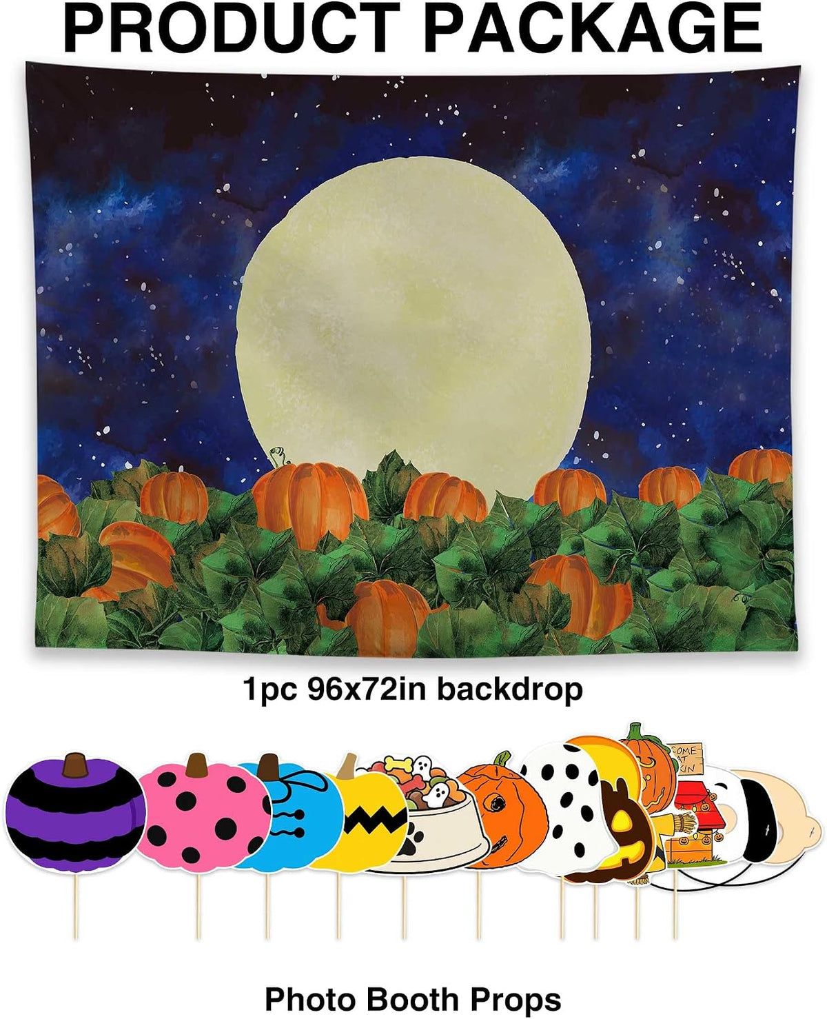 Allenjoy 96" x 72" Halloween Great Pumpkin Field Photography Backdrop with Photo Booth Props, Party Decorations, Supplies and Favors