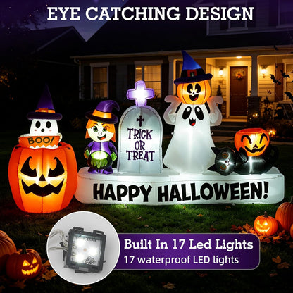 9 FT Long Halloween Animated Ghost Pumpkin Witch Tombstone Cat Inflatables